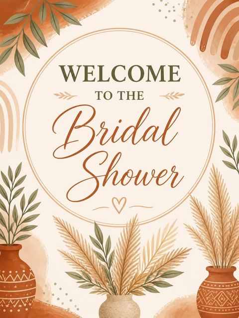 Welcome sign in the Terracotta Pampas Grass Bridal Shower design