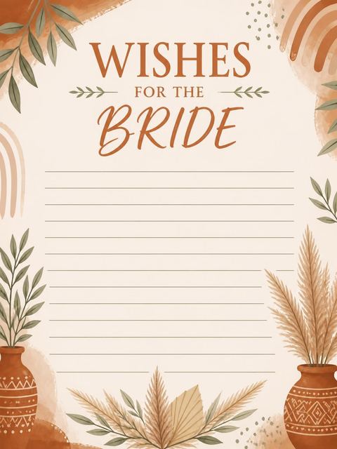 Wishes page in the Terracotta Pampas Grass Bridal Shower design