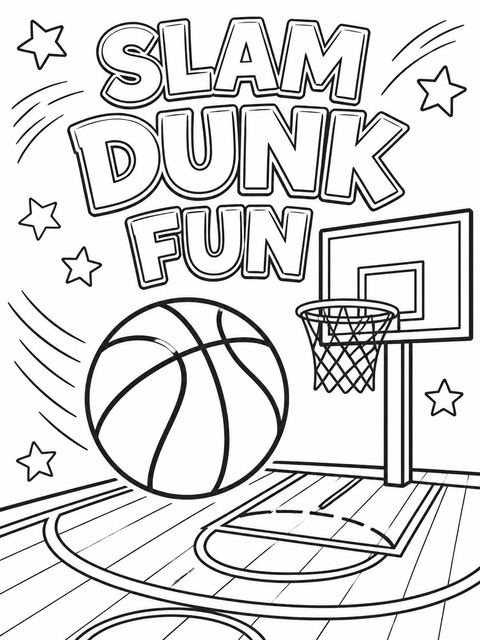 Coloring sheet in the Watercolor Basketball Court 5th Birthday design