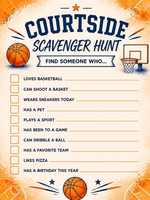 Scavenger hunt in the Watercolor Basketball Court 5th Birthday design