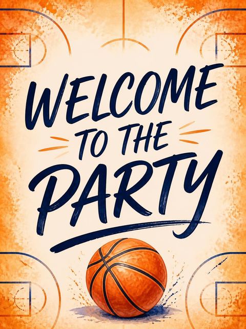 Welcome sign in the Watercolor Basketball Court 5th Birthday design