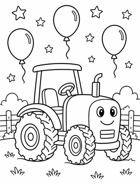 Coloring sheet in the Crayon Tractor First Birthday Invitation design