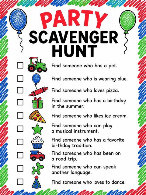 Scavenger hunt in the Crayon Tractor First Birthday Invitation design