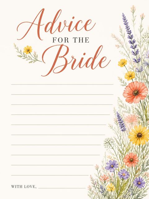 Advice card in the Watercolor Wildflower Botanical Bridal Shower design