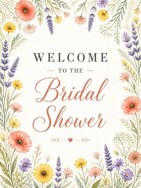 Welcome sign in the Watercolor Wildflower Botanical Bridal Shower design