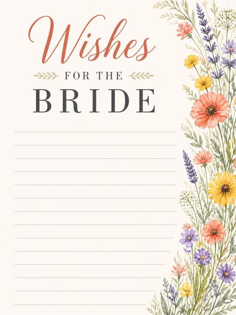 Wishes page in the Watercolor Wildflower Botanical Bridal Shower design
