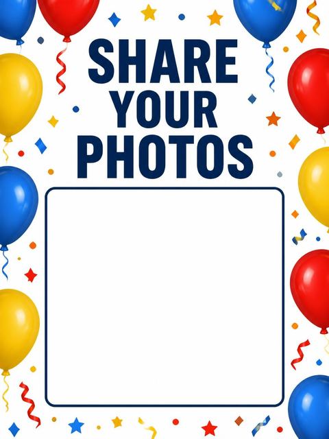 Hashtag card in the Primary Foil Balloon 3rd Birthday Invitation design