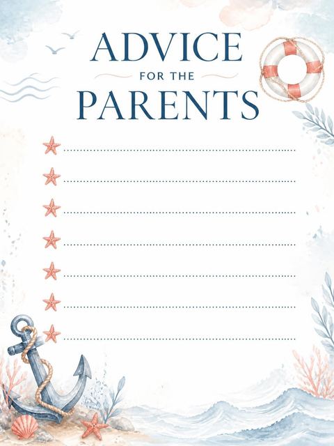 Advice card in the Pastel Nautical Watercolor Baby Shower design