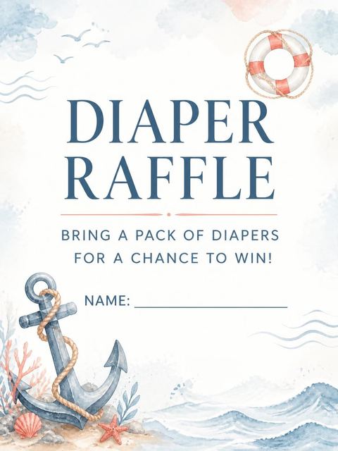 Diaper raffle ticket in the Pastel Nautical Watercolor Baby Shower design