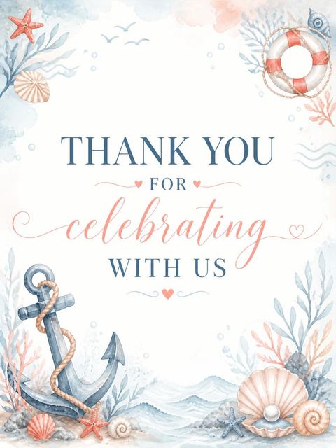 Thank-you flat in the Pastel Nautical Watercolor Baby Shower design