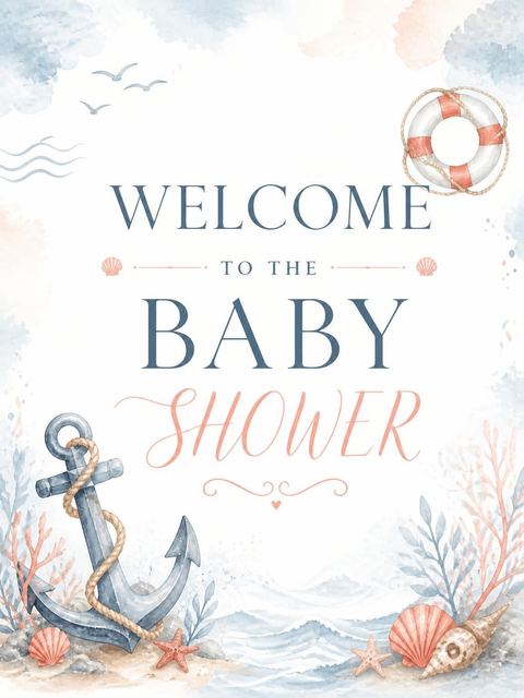 Welcome sign in the Pastel Nautical Watercolor Baby Shower design