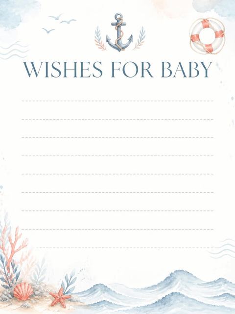 Wishes page in the Pastel Nautical Watercolor Baby Shower design