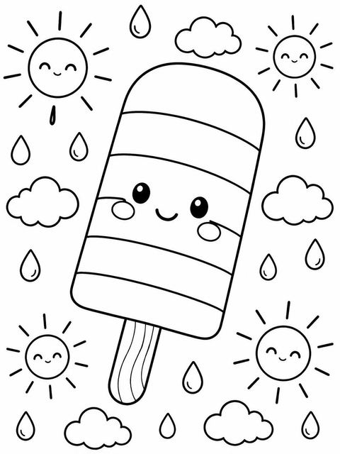 Coloring sheet in the Rainbow Popsicle Summer 4th Birthday design