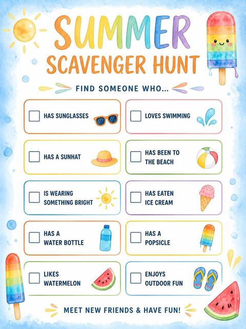Scavenger hunt in the Rainbow Popsicle Summer 4th Birthday design