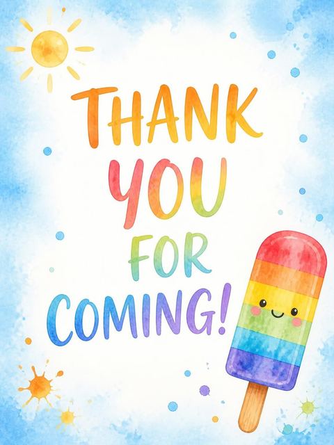 Thank-you flat in the Rainbow Popsicle Summer 4th Birthday design
