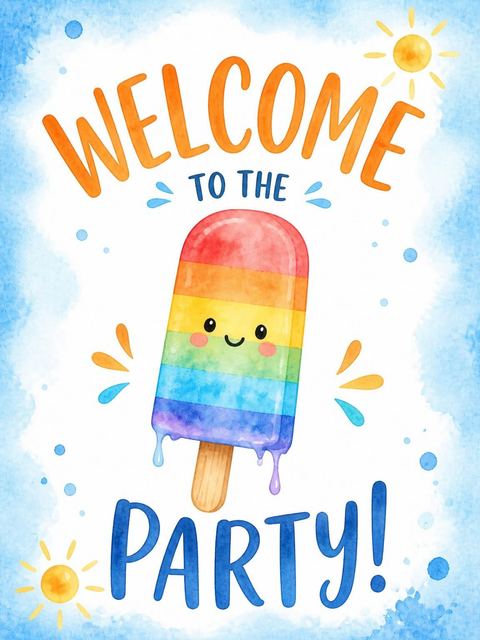 Welcome sign in the Rainbow Popsicle Summer 4th Birthday design