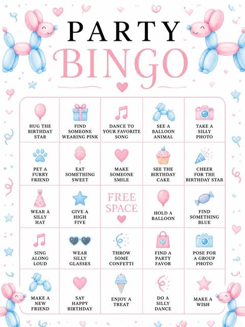 Bingo grid in the Cute Dog Themed 3rd Birthday Invitation design