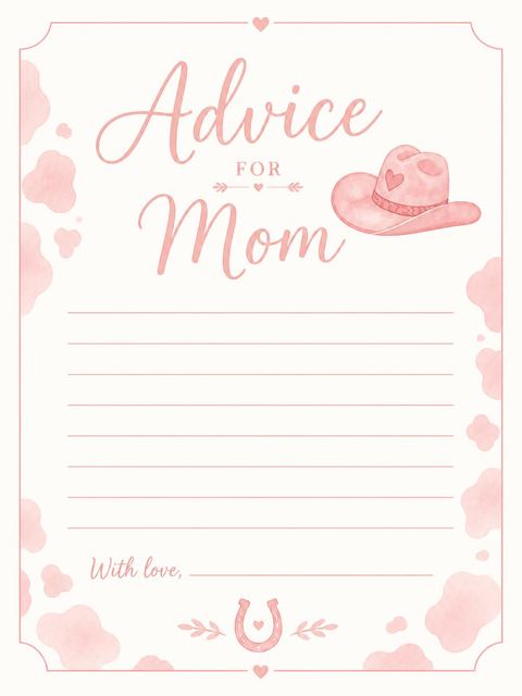 Advice card in the Little Pink Cowgirl Baby Shower design