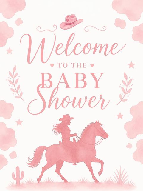 Welcome sign in the Little Pink Cowgirl Baby Shower design