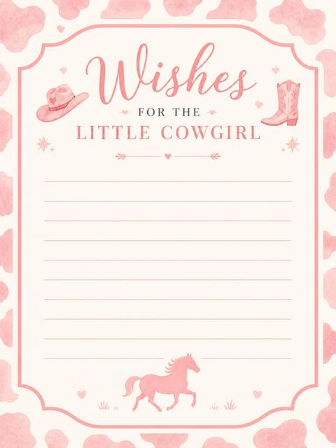Wishes page in the Little Pink Cowgirl Baby Shower design
