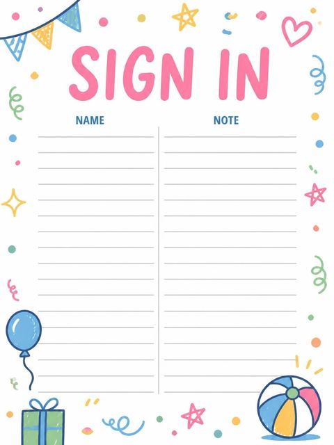 Guest sign-in sheet in the Pastel Hand-Drawn Icon 2nd Birthday Invitation design