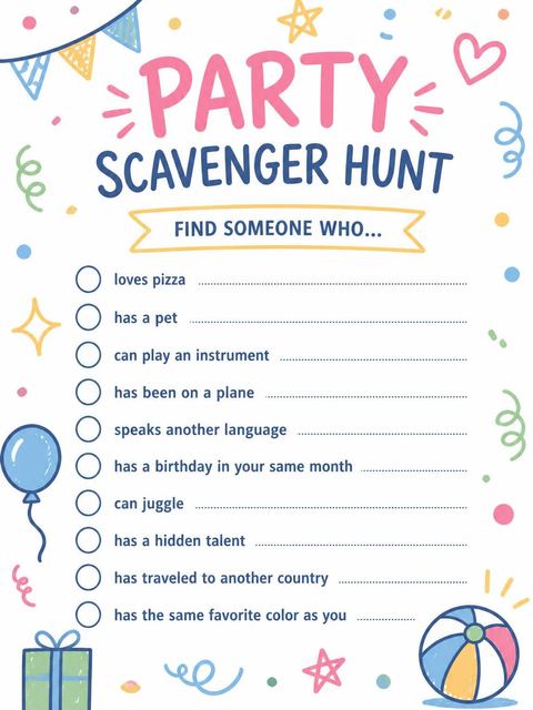 Scavenger hunt in the Pastel Hand-Drawn Icon 2nd Birthday Invitation design