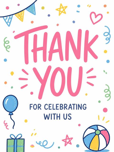 Thank-you flat in the Pastel Hand-Drawn Icon 2nd Birthday Invitation design