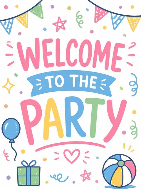 Welcome sign in the Pastel Hand-Drawn Icon 2nd Birthday Invitation design