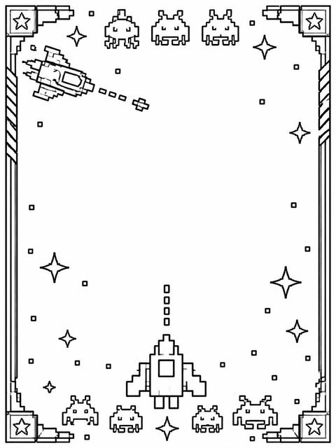 Coloring sheet in the Neon Pixel Space 5th Birthday design