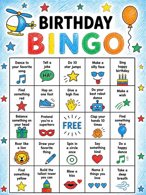 Bingo grid in the Blue Crayon Helicopter 6th Birthday design