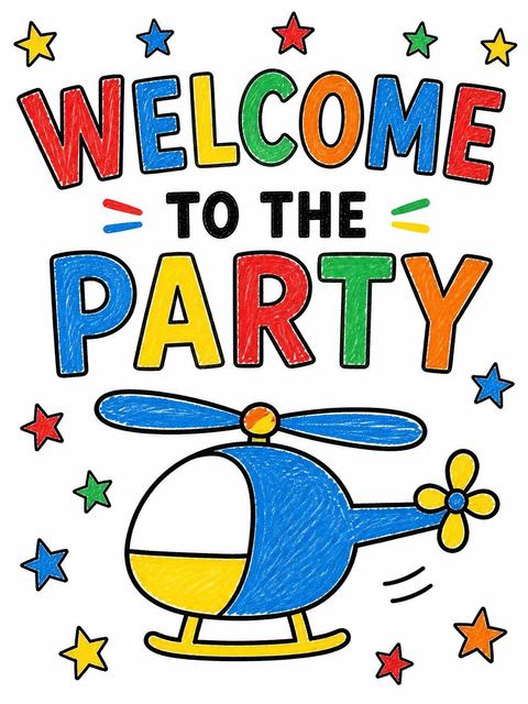 Welcome sign in the Blue Crayon Helicopter 6th Birthday design
