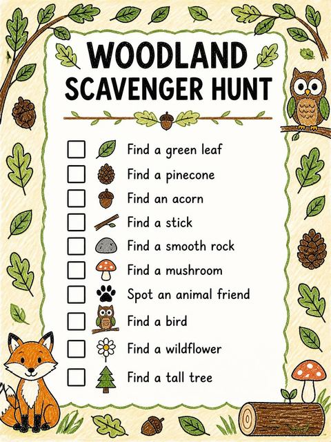 Scavenger hunt in the Crayon Woodland Animal 9th Birthday Invitation design