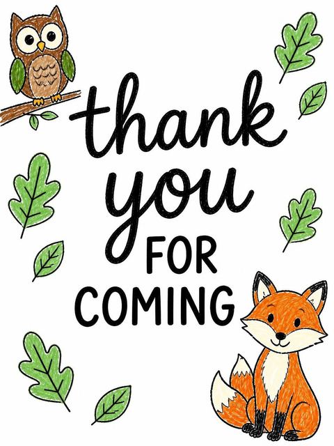 Thank-you flat in the Crayon Woodland Animal 9th Birthday Invitation design