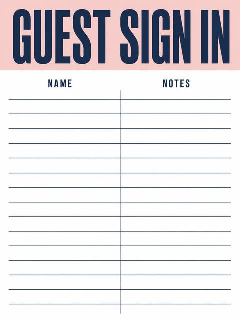 Guest sign-in sheet in the Navy and Blush Typography Birthday design