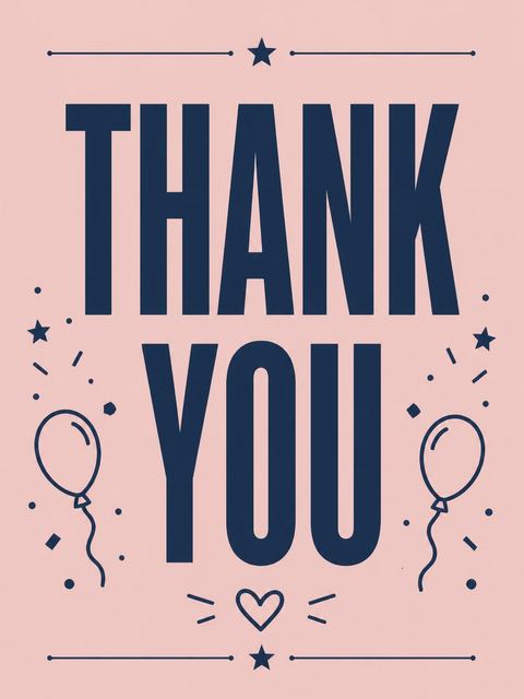 Thank-you flat in the Navy and Blush Typography Birthday design