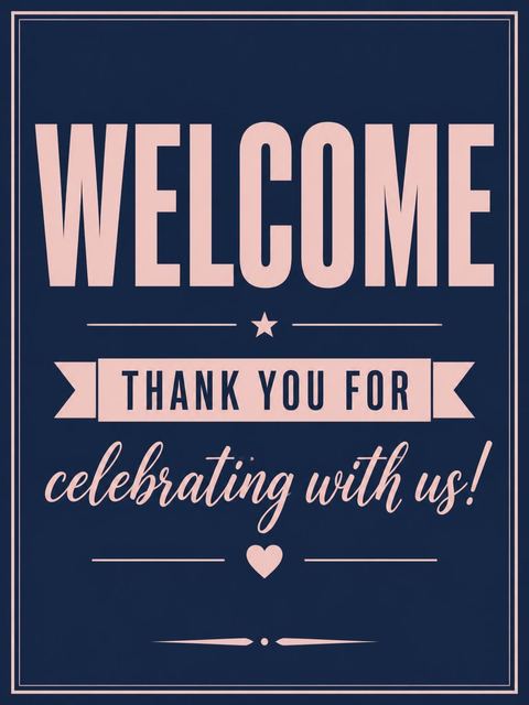 Welcome sign in the Navy and Blush Typography Birthday design