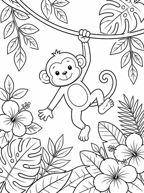 Coloring sheet in the Watercolor Jungle Monkey 5th Birthday design