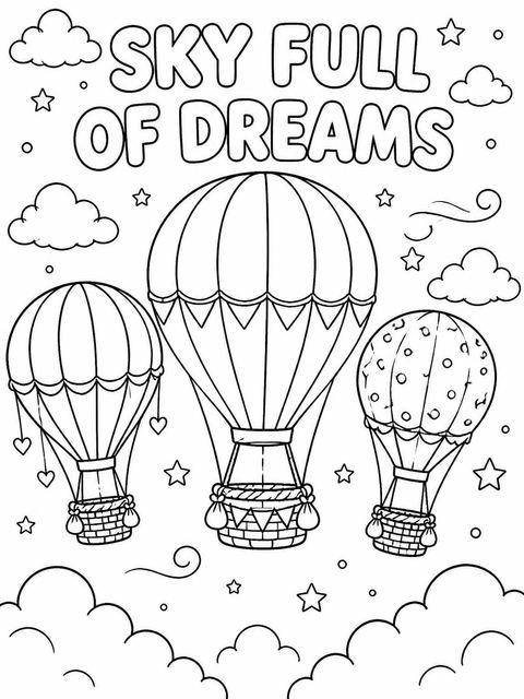 Coloring sheet in the Pastel Hot Air Balloon Birthday design