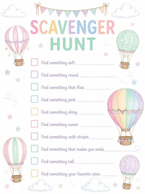 Scavenger hunt in the Pastel Hot Air Balloon Birthday design