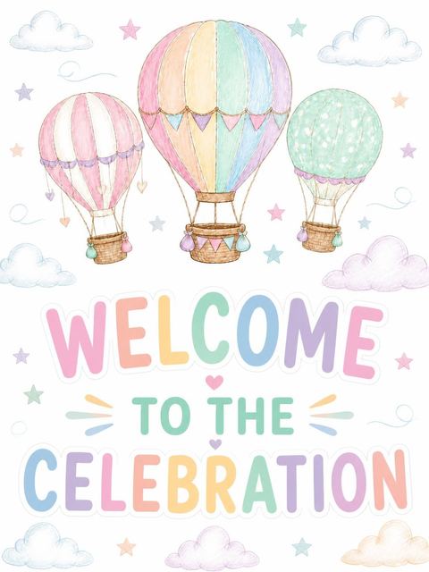 Welcome sign in the Pastel Hot Air Balloon Birthday design