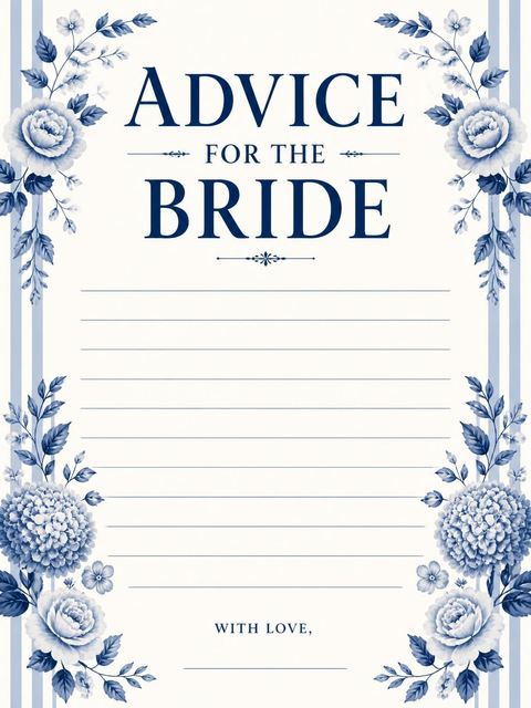 Advice card in the Blue Chinoiserie Floral Bridal Shower design
