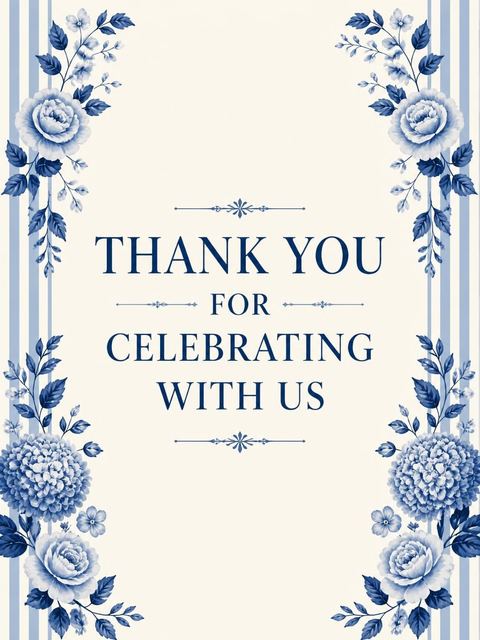 Thank-you flat in the Blue Chinoiserie Floral Bridal Shower design