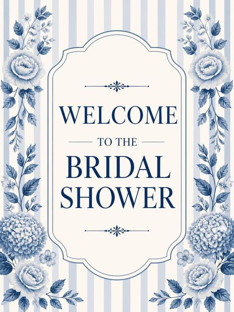 Welcome sign in the Blue Chinoiserie Floral Bridal Shower design