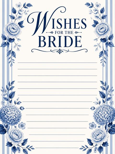 Wishes page in the Blue Chinoiserie Floral Bridal Shower design