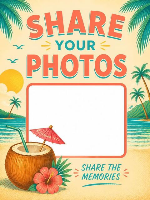Hashtag card in the Tropical Coconut Beach Party Invitation design