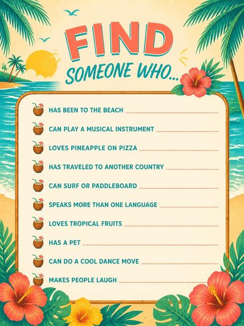 Scavenger hunt in the Tropical Coconut Beach Party Invitation design