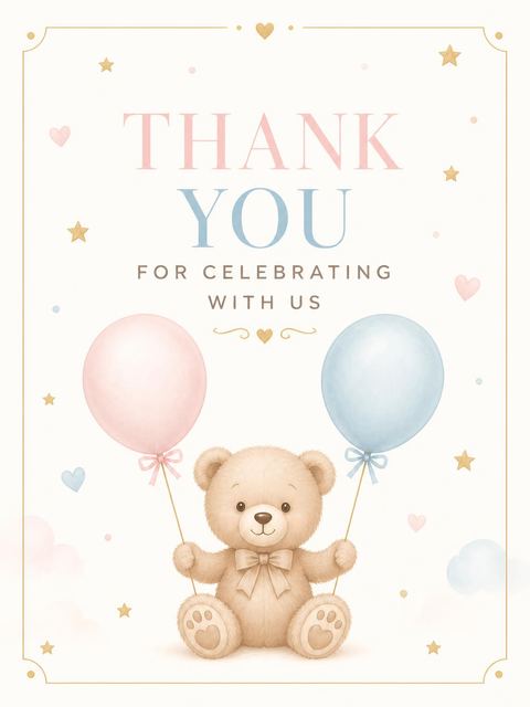 Thank-you flat in the Cuddly Teddy Bear Gender Reveal Invitation design