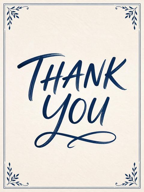 Thank-you flat in the Indigo Brush-Lettered 75th Birthday Invitation design