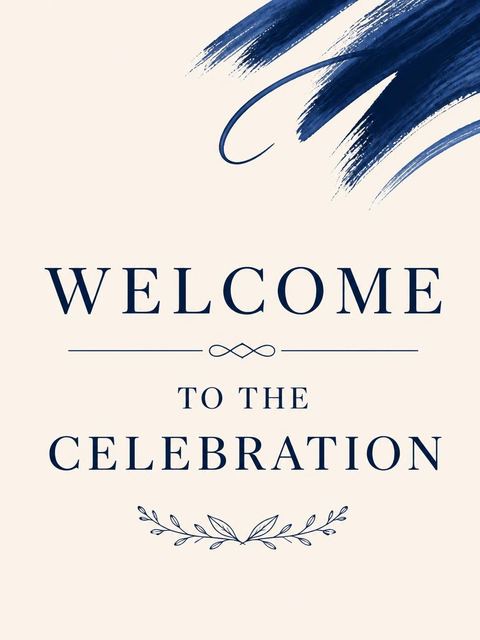 Welcome sign in the Indigo Brush-Lettered 75th Birthday Invitation design