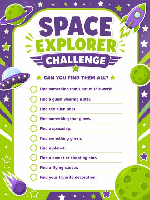 Scavenger hunt in the Neon Alien Flying Saucer 5th Birthday design